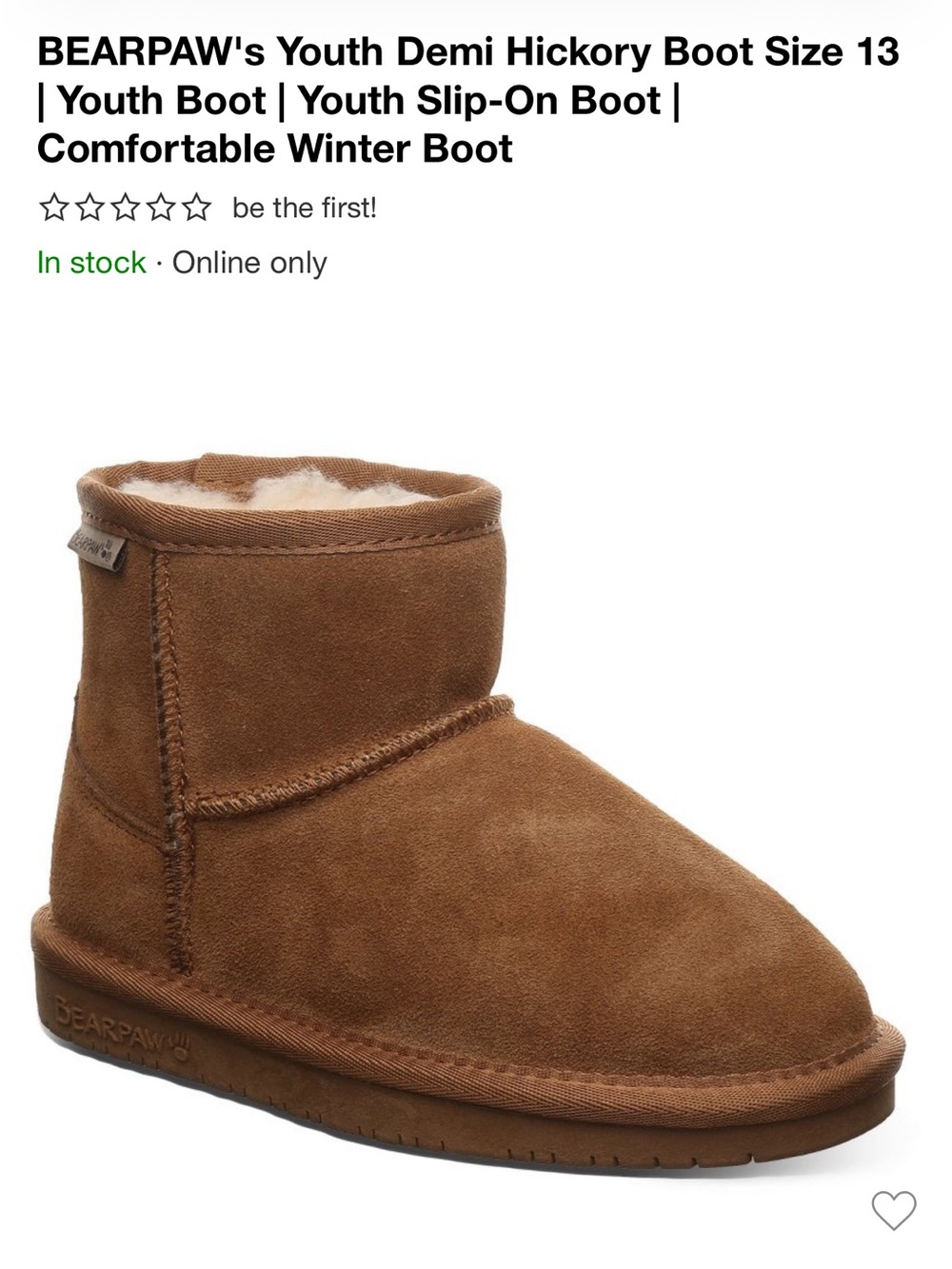 BearPaw Kids Demi Hickory Brown Suede Cozy Ankle Boot